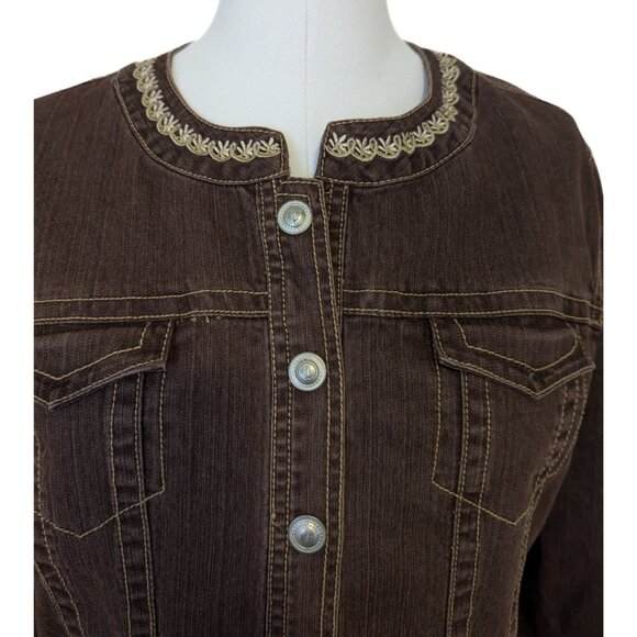 Vintage 90s Live A Little LAL Brown Denim Jacket Embroidered Snap Button Size L - Picture 5 of 9